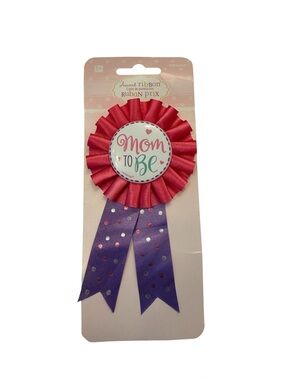 Mom To Be Ribbon Rosette Badge - Pink and Purple